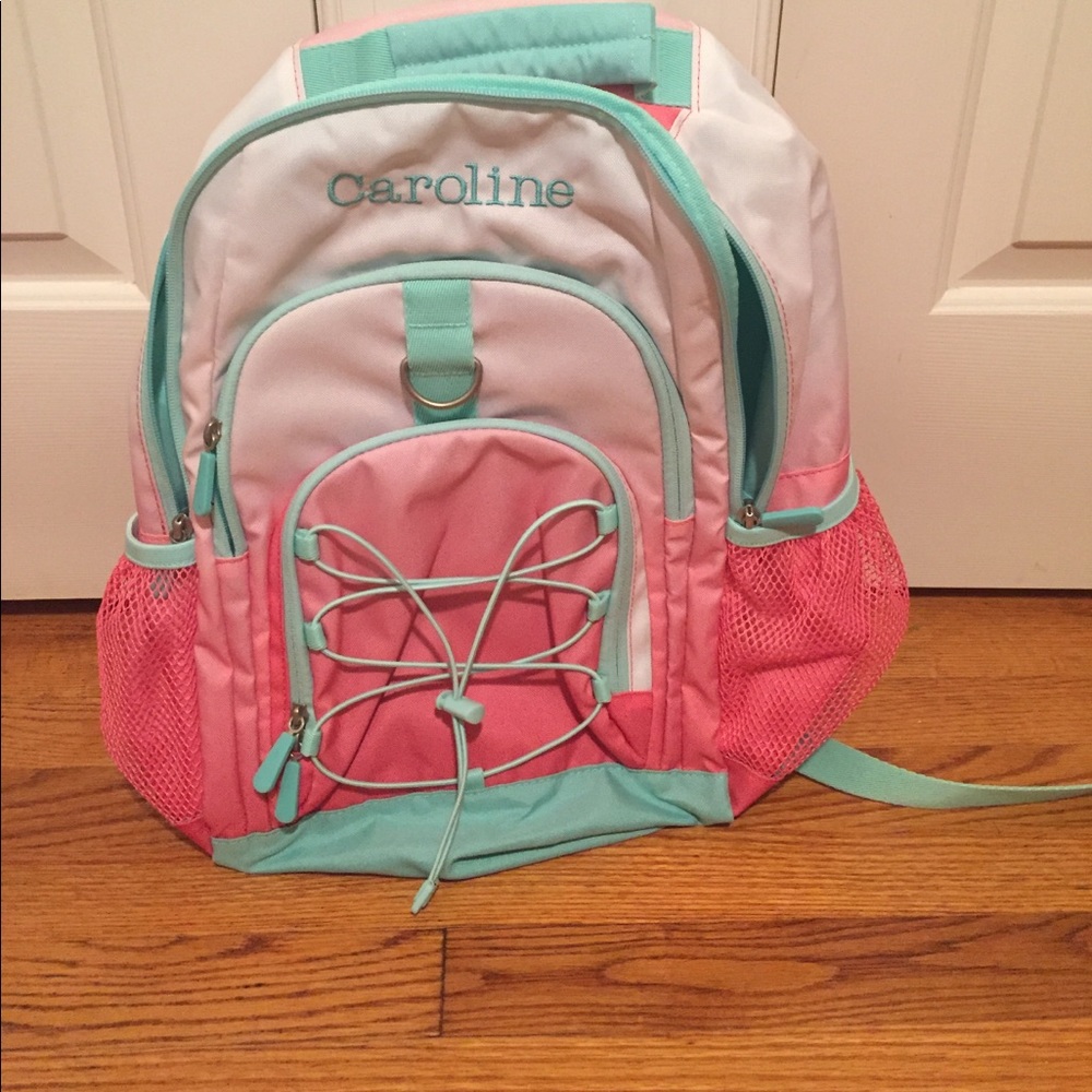 Book bag with “Caroline” embroidered on it